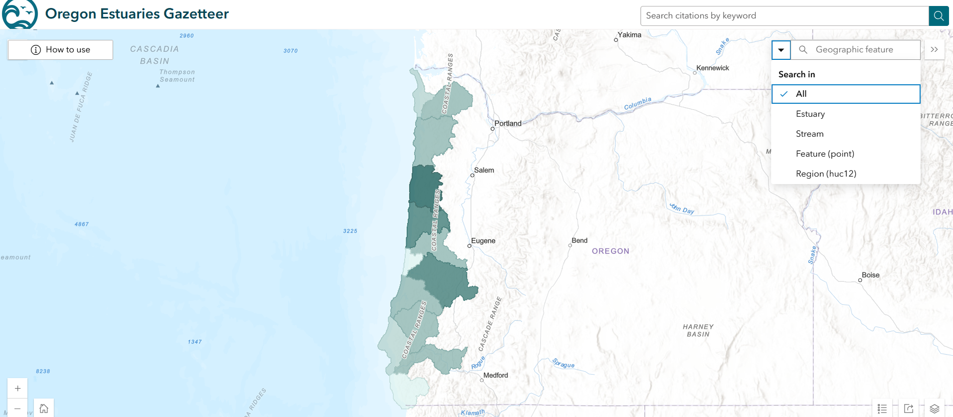 Screenshot of the Estuary Research Explorer Tool
